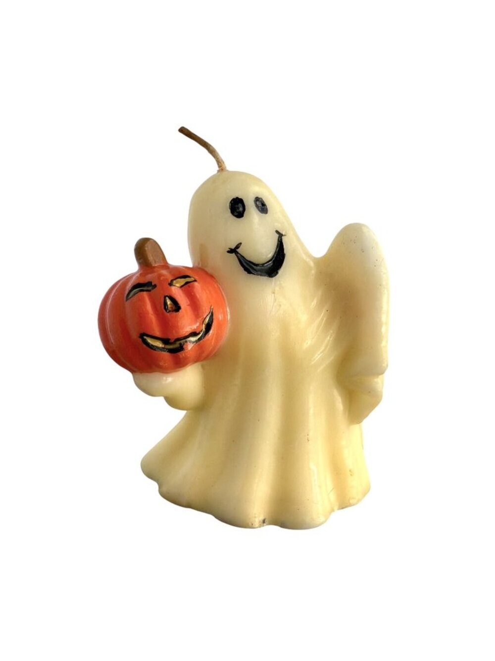 Vintage Wax Halloween Candle Ghost with Pumpkin Jack O Lantern  Candle 5"